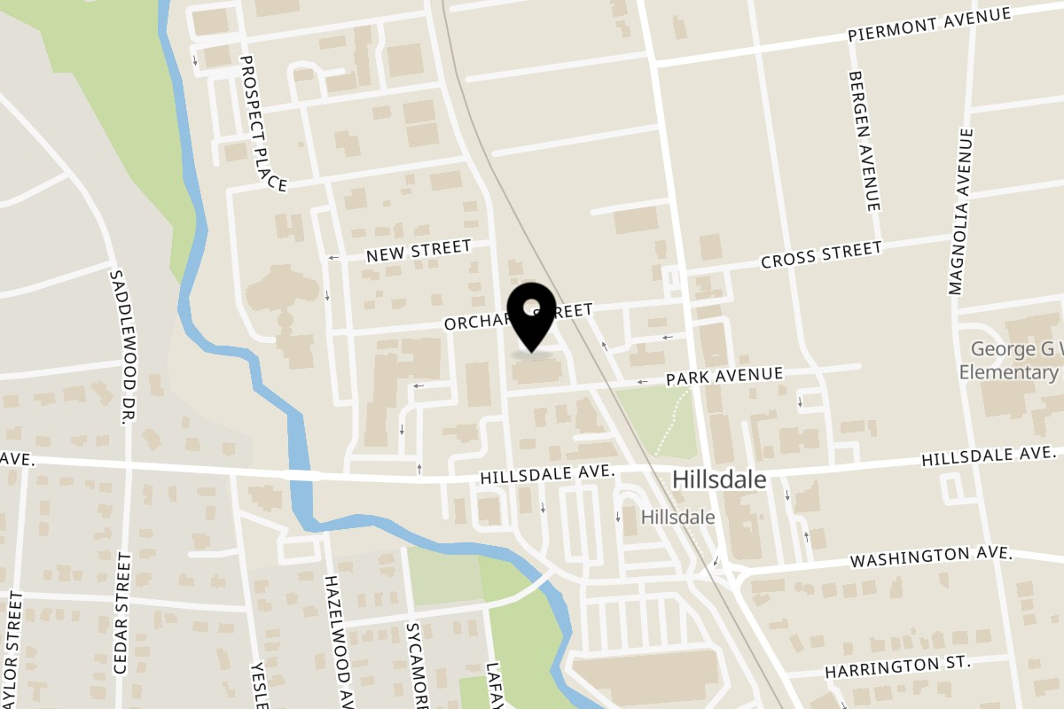 Map showing the location of Fig & Tomato Italian European Eatery on 100 Park Ave in Hillsdale